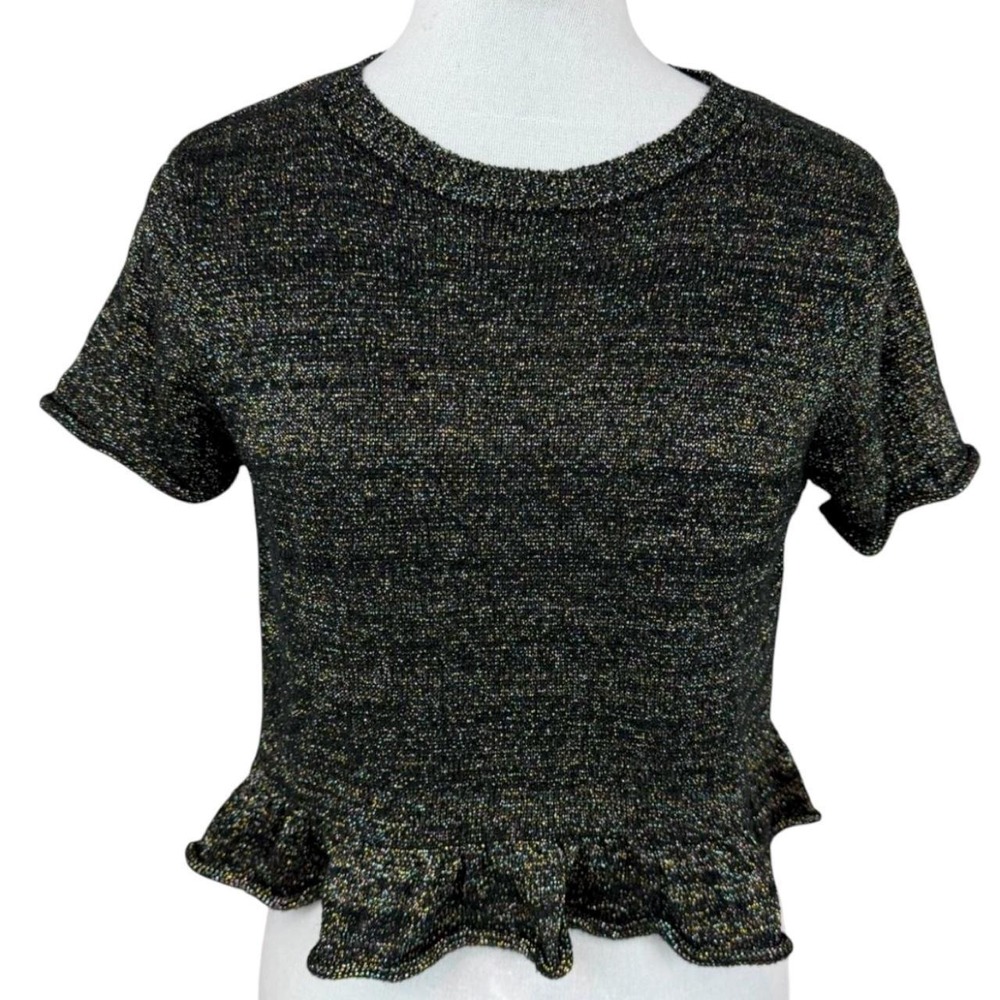 Zara Metallic Knit Peplum Top Sz S